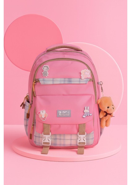 Relaxion Kore Tarzı Kawaii Su Geçirmez Pembe 3'lü Okul Çantası Seti Çocuk Ilkokul Ortaokul