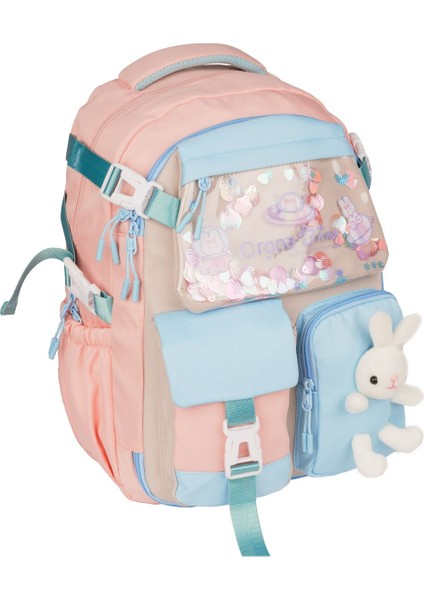 Kız Çocuk Kawaii Kore Tarzı Tavşan Figürlü Pembe Ilkokul ve Ortaokul Sırt Çantası