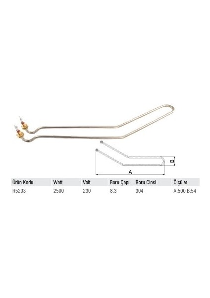 Bym Empero Kazan Rezistansı U Tipi 2500W 50CM 230V (R5203)
