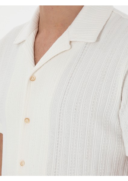Erkek Ekru Regular Fit Apaş Yaka Örme Gömlek 50306018-VR019