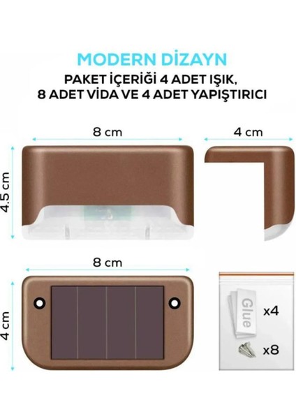 4 Adet Güneş Enerjili Mini LED Lamba Gündüzleri Otomatik Şarj Olur modelleri