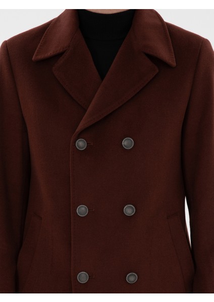 Erkek Kahverengi Slim Fit Kaşe Kaban 50293483-VR040