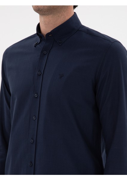 Erkek Lacivert Regular Fit Düğmeli Yaka Pamuklu Gömlek 50311543-VR033