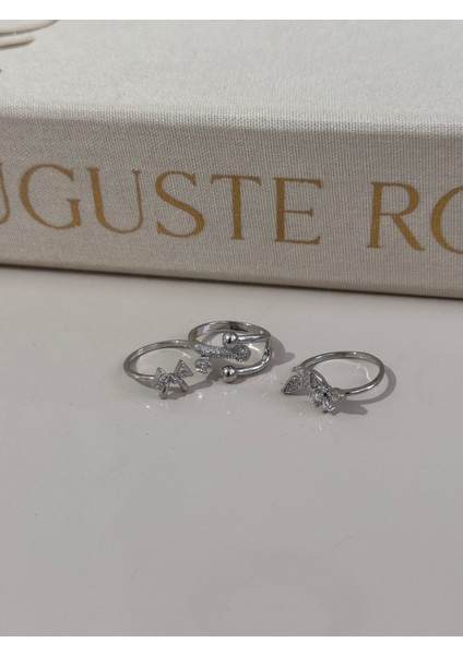 Üçlü Gümüş Renk Ayarlanabilir Yüzük Seti – Fiyonk, Yaprak ve Modern Tasarım fiyatları