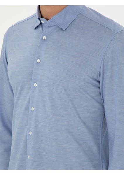 Erkek Mavi Slim Fit Uzun Kollu Gömlek 50291362-VR036