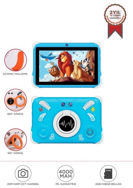T15 Mavi 4gb +128 GB Tablet Çocuk Tableti Kılıf Hediyeli