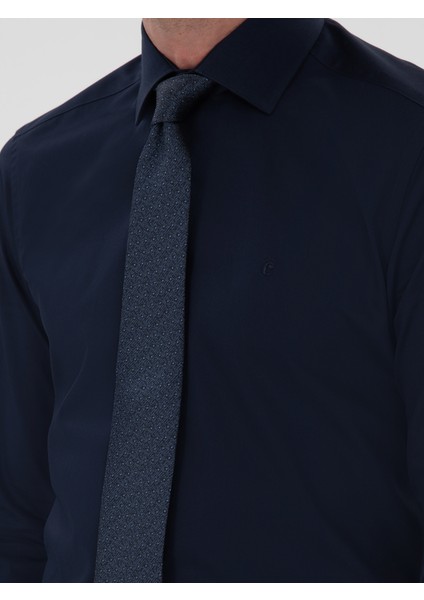 Erkek Lacivert Slim Fit Pamuklu Yarım Italyan Yaka Basic Gömlek 50311490-VR033