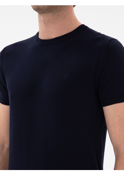 Erkek Lacivert Slim Fit Bisiklet Yaka Triko T-Shirt 50309840-VR033