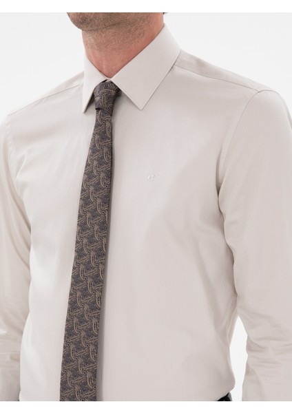 Erkek Bej Slim Fit Pamuklu Klasik Gömlek 50311551-VR011