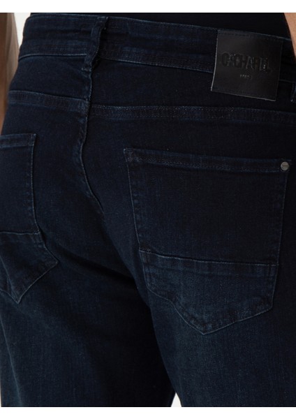 Erkek Koyu Lacivert Slim Fit Pamuk Karışımlı Jean Pantolon 50309059-VR100