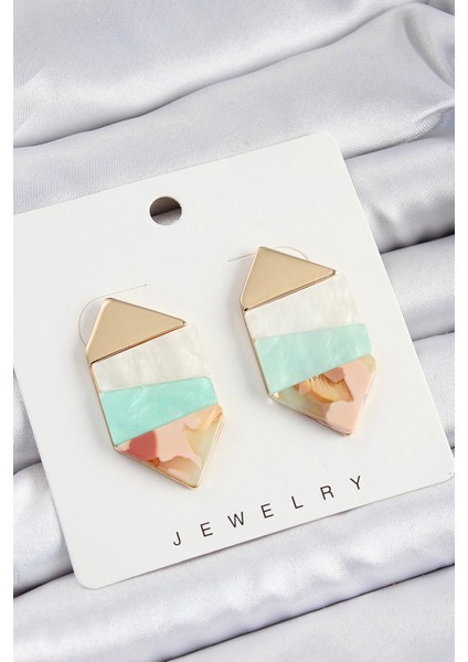 Pirinç Mermer Desenli Vintage Geometrik Model Gold Renk Kadın Küpe