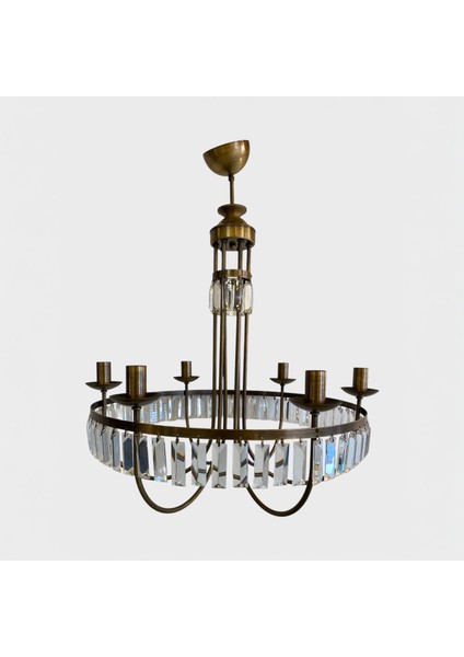 Lüks Eskitme Gövdeli 6’lı Kristal Avize