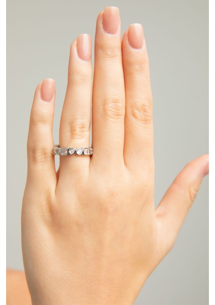 Kadın Yuvarlak Kare Kalp Figürlü Baget Zirkon Taşlı Tasarım Gümüş Kaplama Ayarlanabilir Işıltı Yüzük fırsatları