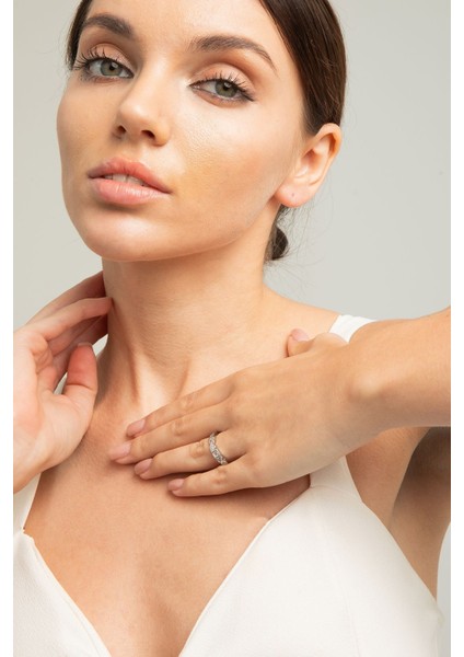 Kadın Yuvarlak Kare Kalp Figürlü Baget Zirkon Taşlı Tasarım Gümüş Kaplama Ayarlanabilir Işıltı Yüzük