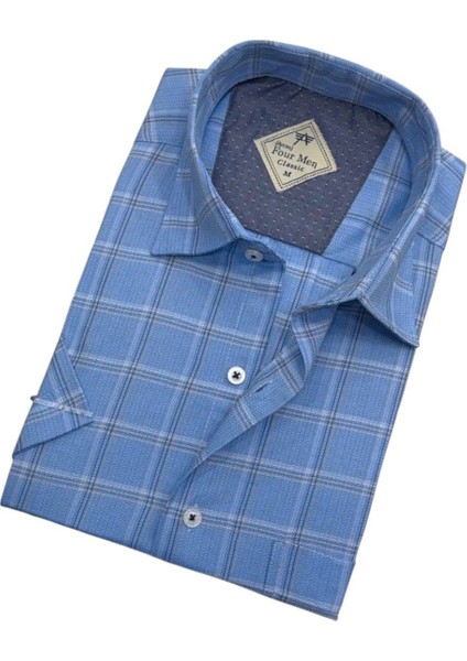Erkek Klasik Rahat Kesim Ekoseli Kısa Kollu Gömlek