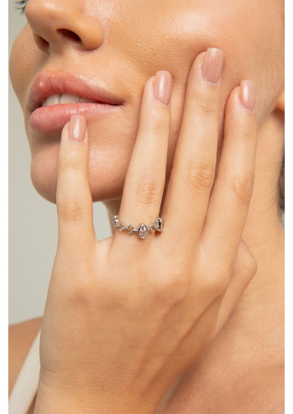 Kadın Düğüm Tasarım Model Çelik Zirkon Taşlı Gümüş Kaplama Ayarlanabilir Pırlanta Işıltılı Yüzük