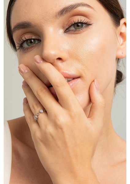 Kadın Düğüm Tasarım Model Çelik Zirkon Taşlı Gümüş Kaplama Ayarlanabilir Pırlanta Işıltılı Yüzük