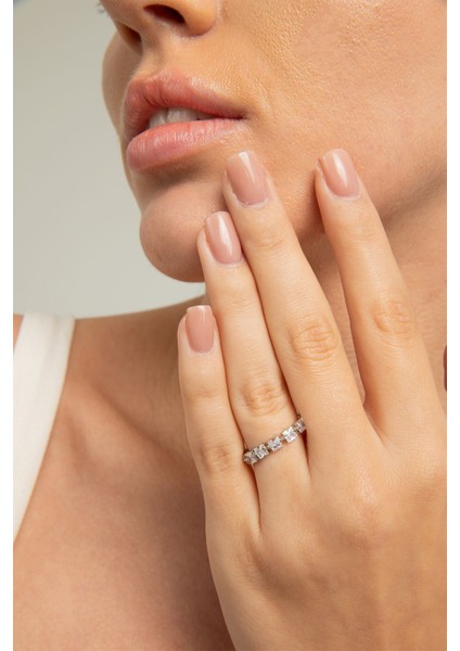 Kadın Kare Baget Zirkon Taşlı Tasarım Çelik Gümüş Kaplama Ayarlanabilir Pırlanta Işıltılı Yüzük