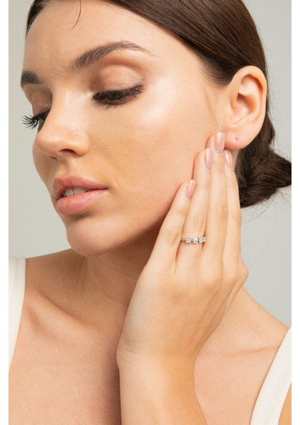 Kadın Kare Baget Zirkon Taşlı Tasarım Çelik Gümüş Kaplama Ayarlanabilir Pırlanta Işıltılı Yüzük