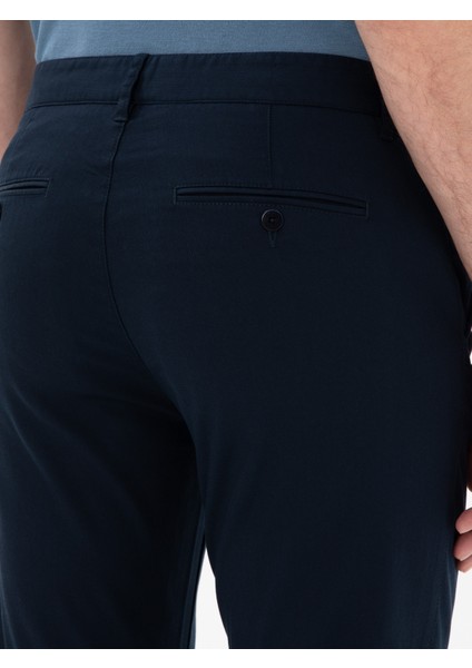 Erkek Lacivert Slim Fit Dokulu Pamuk Karışımlı Kanvas Pantolon 50300913-VR033