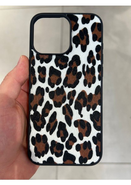 Iphone 16 Pro Max Uyumlu Leopar Desenli Tüylü Silikon Kılıf