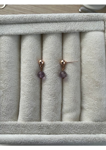 Ametrin Taşı Bakır Rose Gold Top Küpe El Yapımı