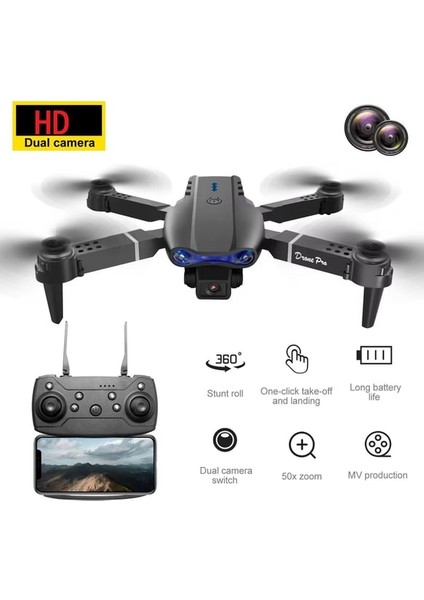 E99 Katlanabilir Drone, Profesyonel Hd Kamera, Wifi, Fpv Fotoğraf Quadcopter Selfie Drone