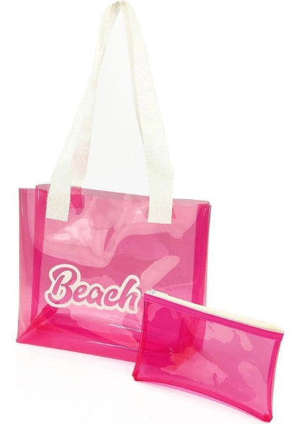 Plaj Çantası ve Cüzdanı Beach Baskılı Şeffaf Büyük Boy