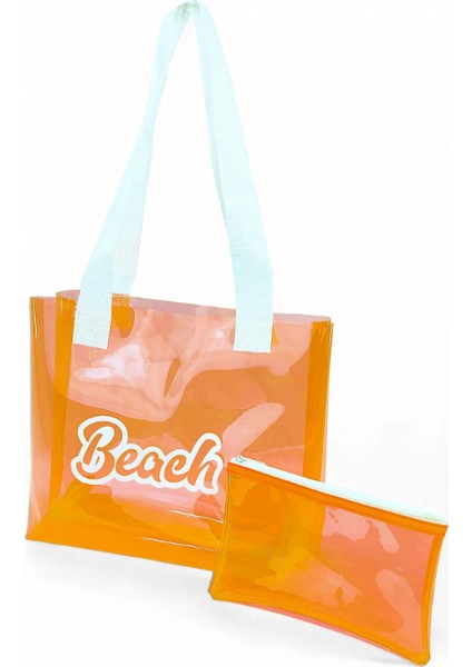 Plaj Çantası ve Cüzdanı Beach Baskılı Şeffaf Büyük Boy