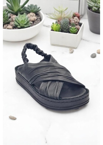 D25YS-2585 Siyah Hakiki Deri Tam Ortopedik Kadın Günlük Sandalet fiyatları