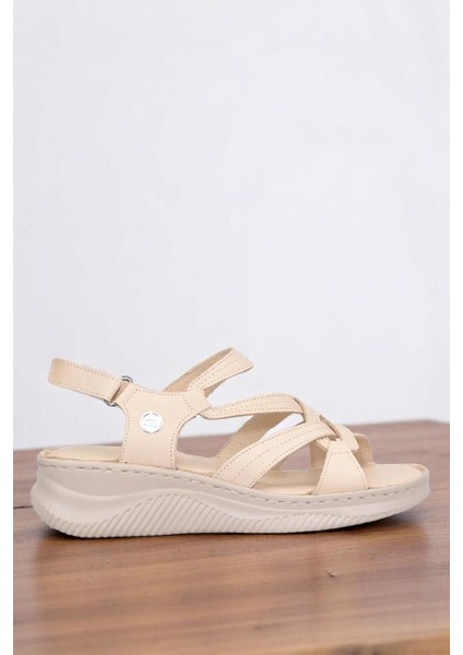 D25YS-2265 Krem Renk Hakiki Deri Tam Ortopedik Günlük Kadın Sandalet fiyatları