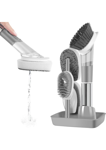 Saplı Doldurulabilir Sabunluk Bulaşık Fırçası 4 Başlıklı
