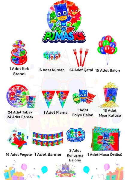 Pijamaskeliler 24 Kişilik Ultra Lüks Doğum Günü Parti Seti fiyatları