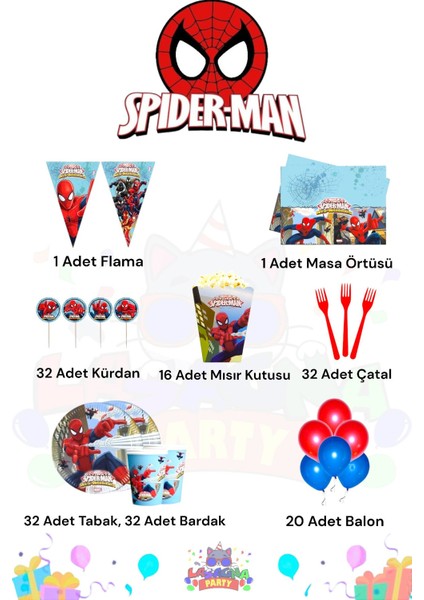Spider-Man 32 Kişilik Midi Doğum Günü Parti Seti fiyatları