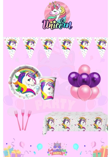 Unicorn 4 Kişilik Ekonomik Doğum Günü Parti Seti