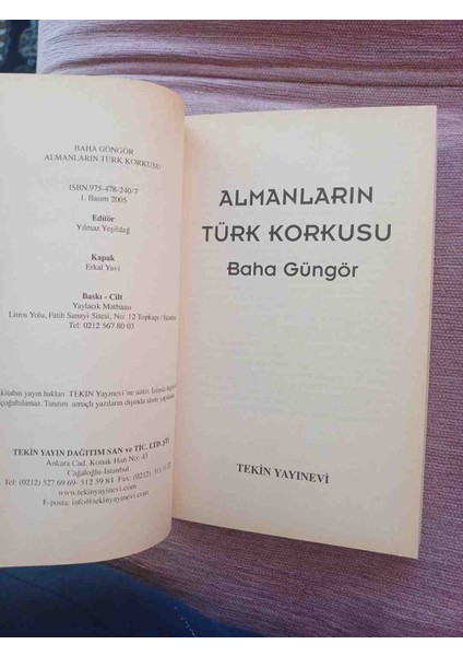 Almanların Türk Korkusu 2005 Yili 1,basim 191 Sayfa 2,el Kitap Cok Temiz Kondisyonda
