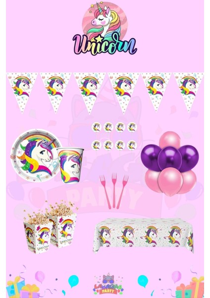 Unicorn 24 Kişilik Midi Doğum Günü Parti Seti