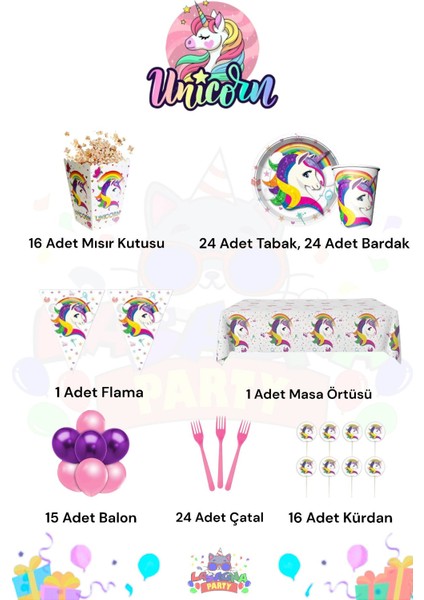 Unicorn 24 Kişilik Midi Doğum Günü Parti Seti fiyatları