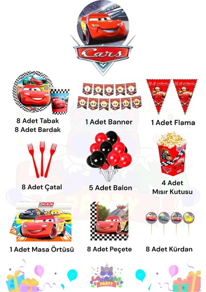 Cars Arabalar 8 Kişilik Lüks Doğum Günü Parti Seti fiyatları