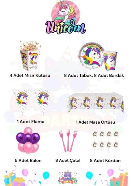 Unicorn 8 Kişilik Midi Doğum Günü Parti Seti fiyatları