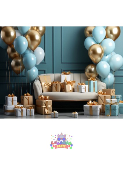 35 Adet Iç Mekan Metalik 12 Inç Balon Gold - Mavi - Beyaz