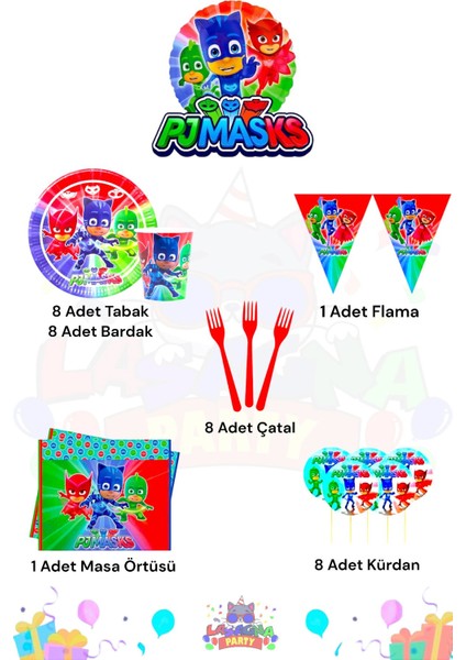 Pijamaskeliler 8 Kişilik Mini Doğum Günü Parti Seti fiyatları
