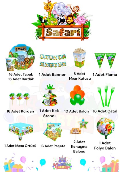 Safari 16 Kişilik Ultra Lüks Doğum Günü Parti Seti fiyatları
