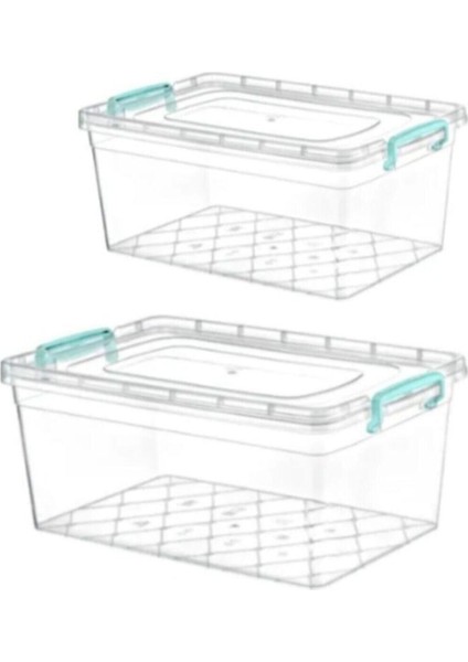 Saklama Kabı Plastik Kilitli Erzak Kabı 2'li Set (10LT+5,5LT) GG1093