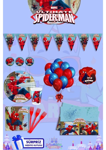 Spider-Man Temalı 16 Kişilik Ekonomik Doğum Günü Parti Seti