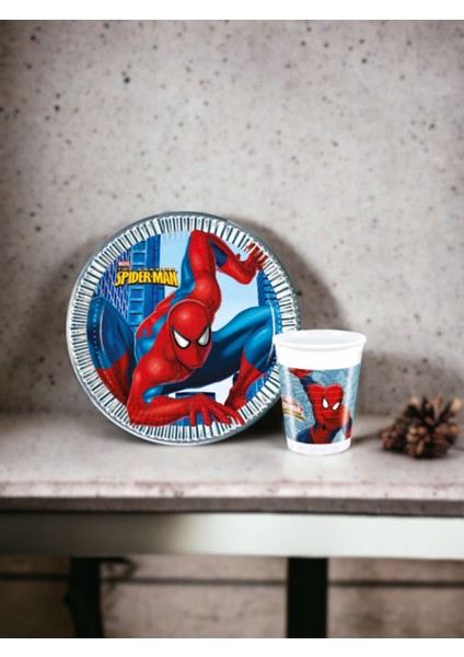 Spider-Man Örümcek Adam Tabak ve Bardak 8 Adet - Doğum Günü Parti Seti Malzemeleri
