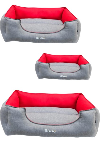 , Gri-Kırmızı,köpek Yatakları,kedi Yatakları,gabardin Kumaş,yıkanabilir,yastıklı