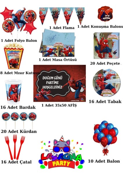 Spider-Man 16 Kişilik Sürpriz Hediye Kutulu ve Afiş'li Doğum Günü Parti Malzemeleri Seti fiyatları
