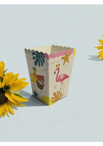 Flamingo Dekoratif Doğum Günü Mısır Kutusu 8 Adet