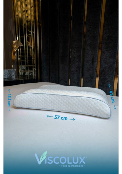 Lüx Bombeli Boyun Destekli Ortopedik Yastık; Anti-Aging Visco Yastık 57X42X13/11 Mavi fırsatları